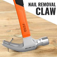 Claw hammer in use driving a nail