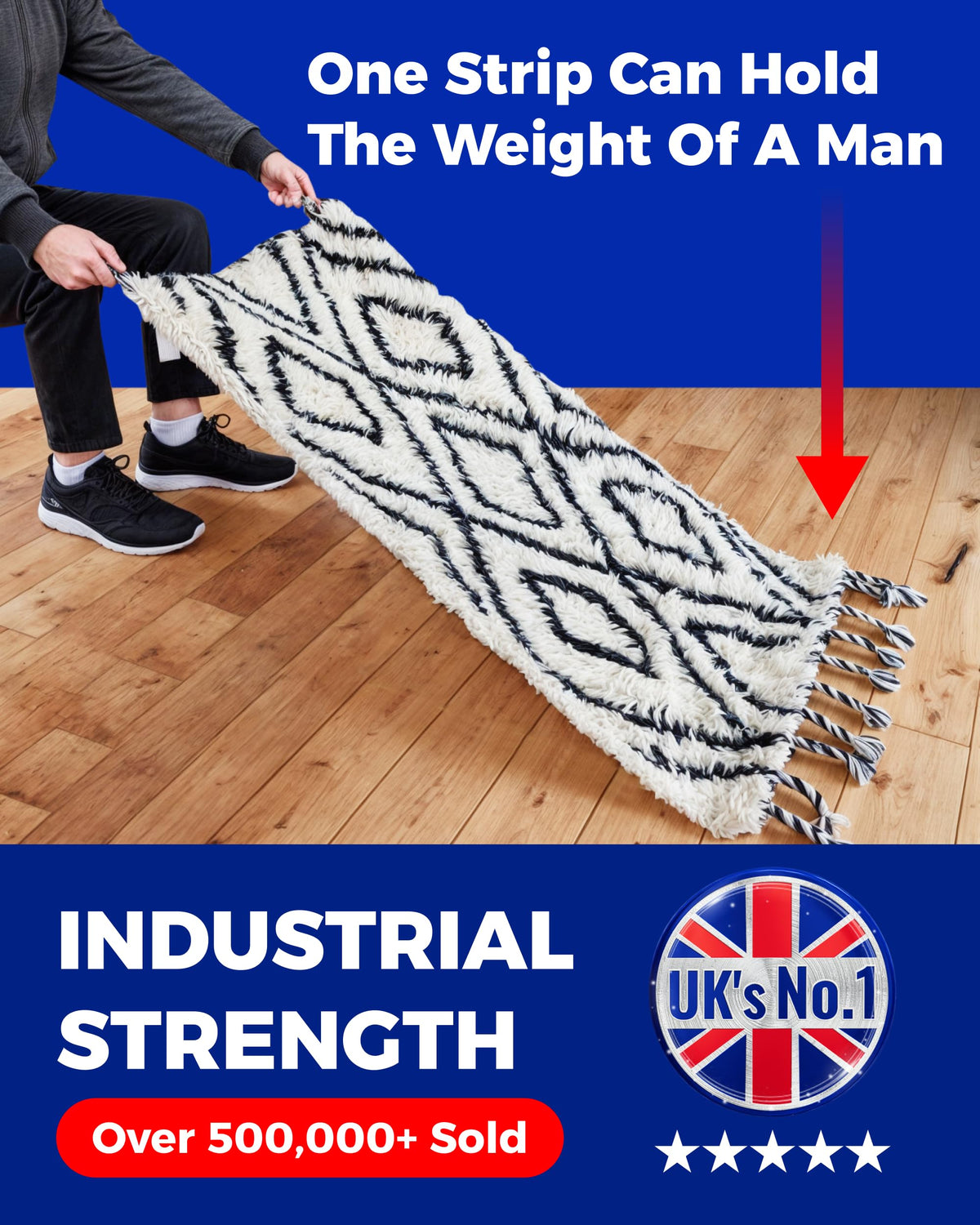 XL carpet tape securing a rug