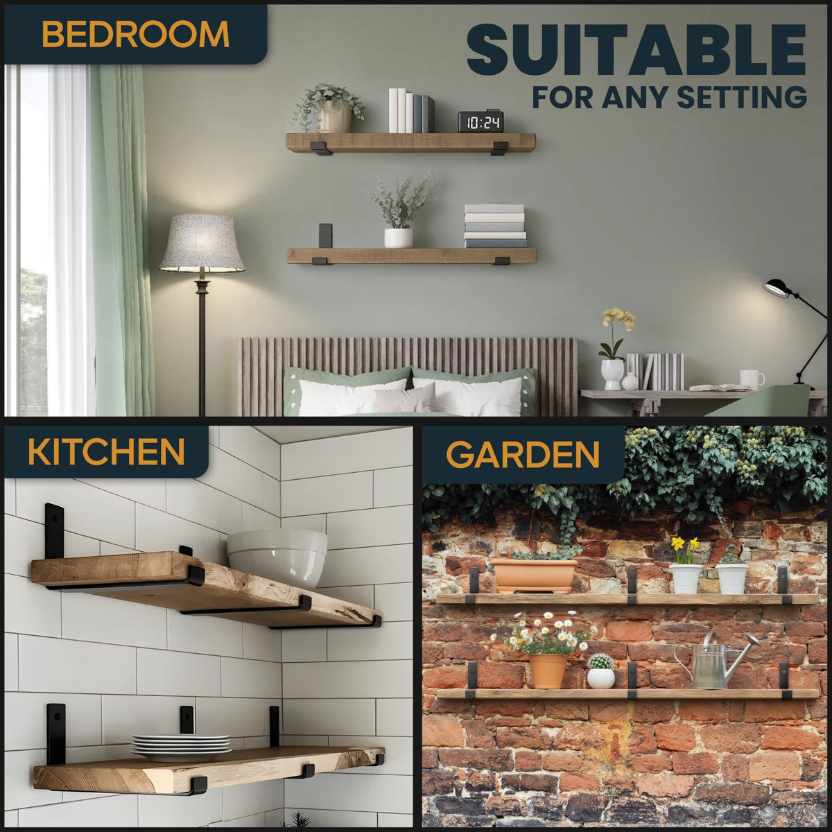 Shelf brackets with included screws and wall plugs